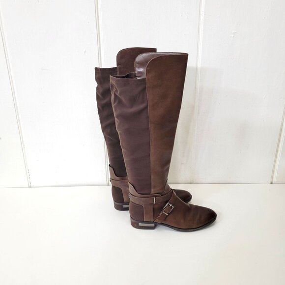 Vince Camuto Paton Brown Leather Knee-High Riding Boots - Picture 3 of 11